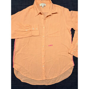 Kerri Rosenthal Cotton Gauze Shirt M Peach Orange Embroidered Loved Blouse